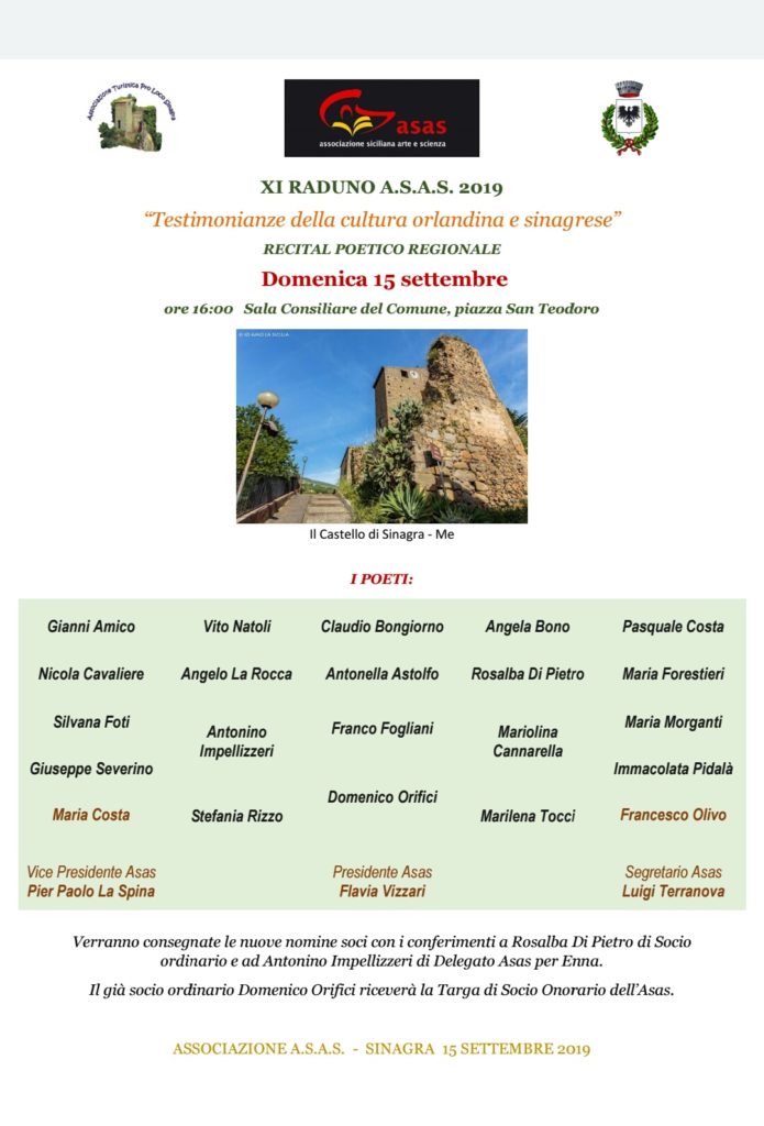 SINAGRA – Domenica 15 settembre il recital  poetico  regionale