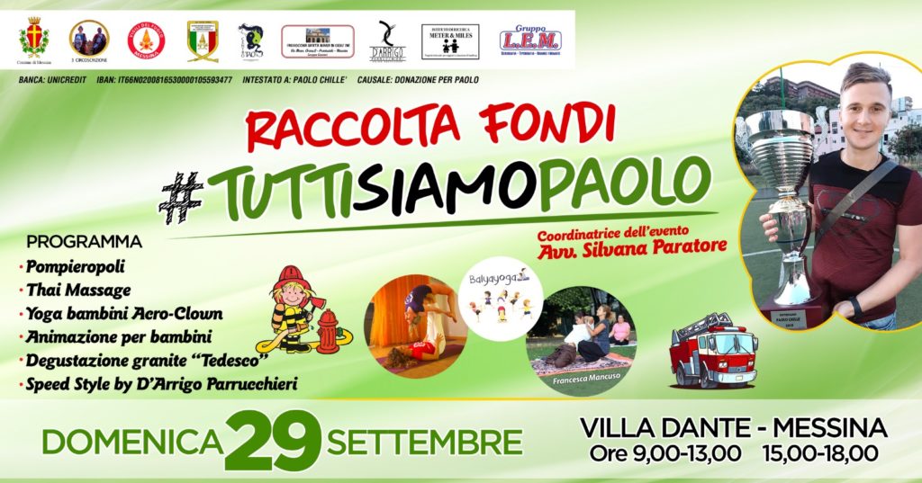 TUTTI SIAMO PAOLO – Iniziativa dedicata al giovane messinese di 28 anni affetto da sarcoma fibromixoide