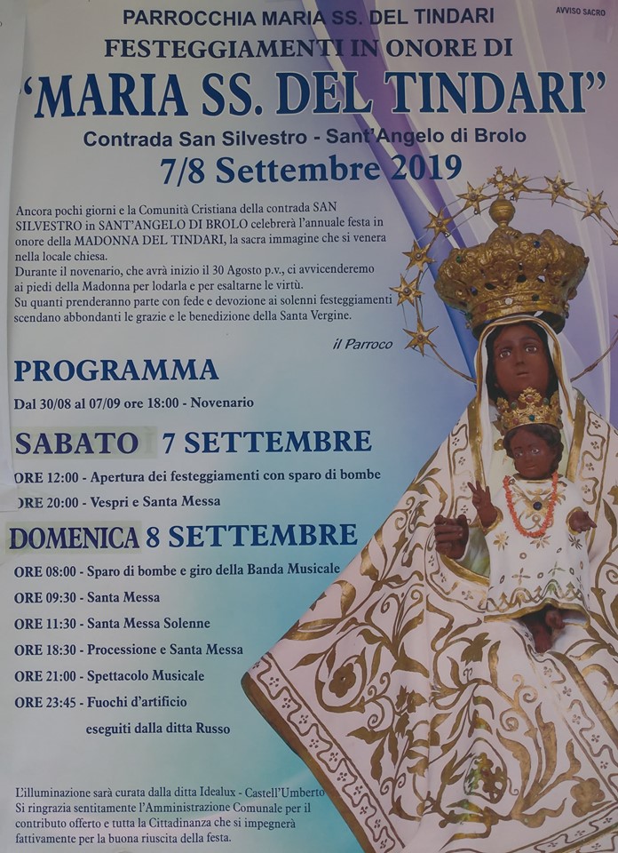 SANT’ANGELO DI BROLO – Festeggiamenti in onore di Maria SS del Tindari