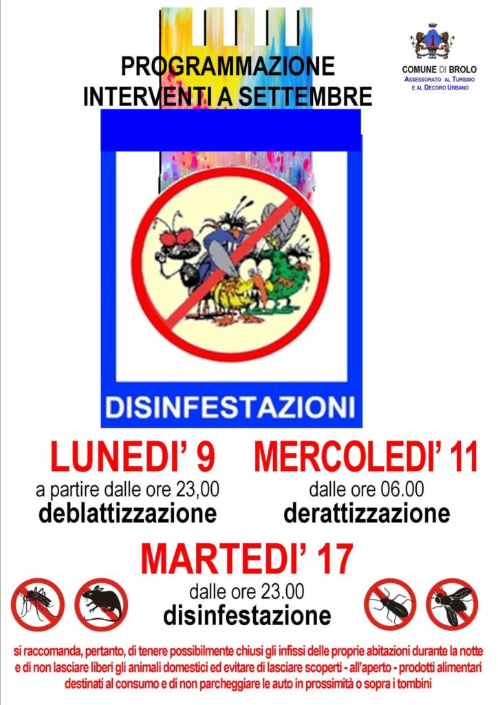 BROLO – Gli interventi, a settembre, di derattizzazione, deblattizzazione e disinfestazione