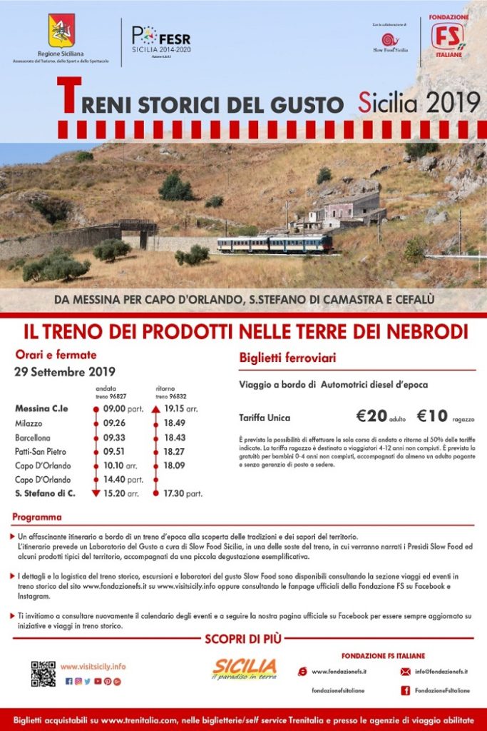TRENI STORICI DEL GUSTO – Nuova tappa a Capo d’Orlando il 29 settembre