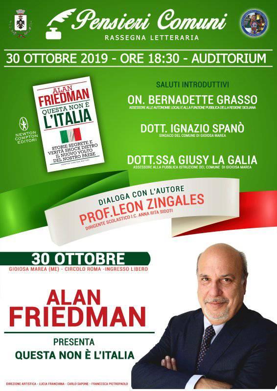 “PENSIERI COMUNI” – Secondo appuntamento a Gioiosa Marea. Oggi con Alan Friedman