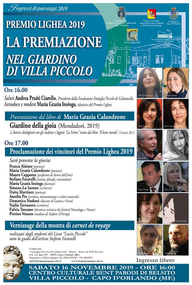 VILLA PICCOLO – Si conclude sabato 16 il con la proclamazione dei vincitori il Premio Lighea 2019