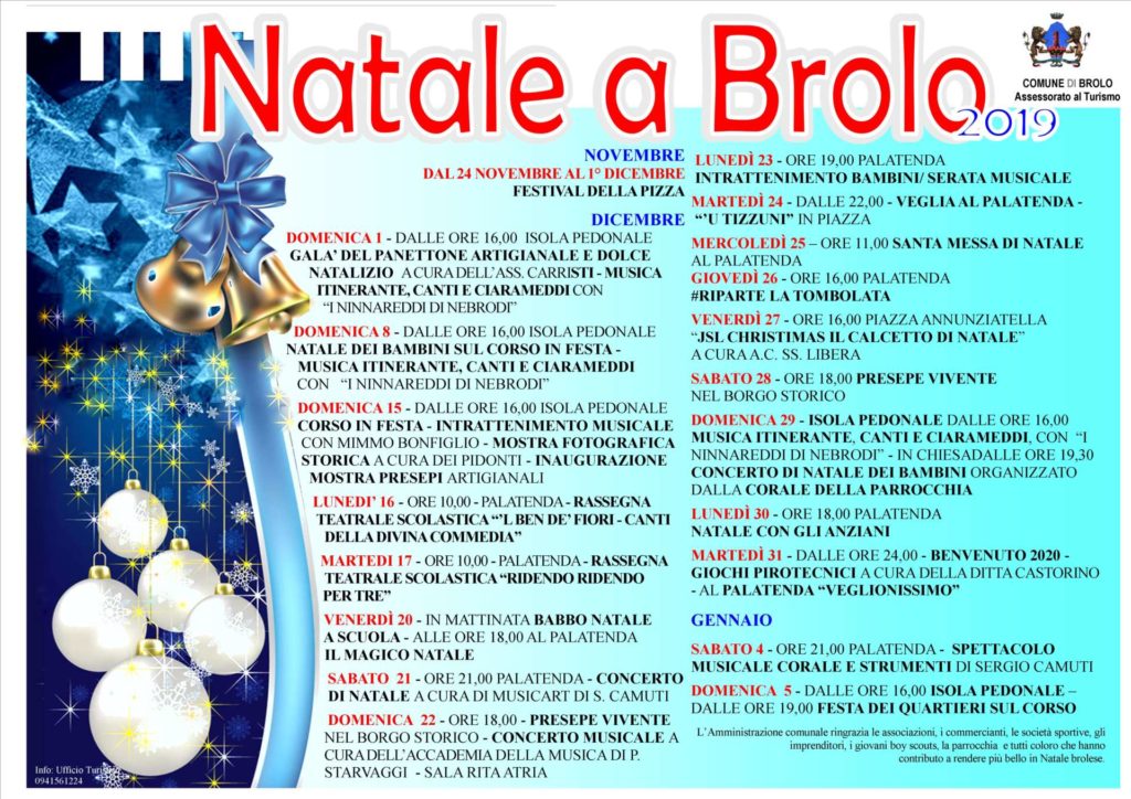 NATALE BROLESE 2019 – Il programma, e domani ci sarà il Festival del Panettone, a capodanno i Righeira al palatenda
