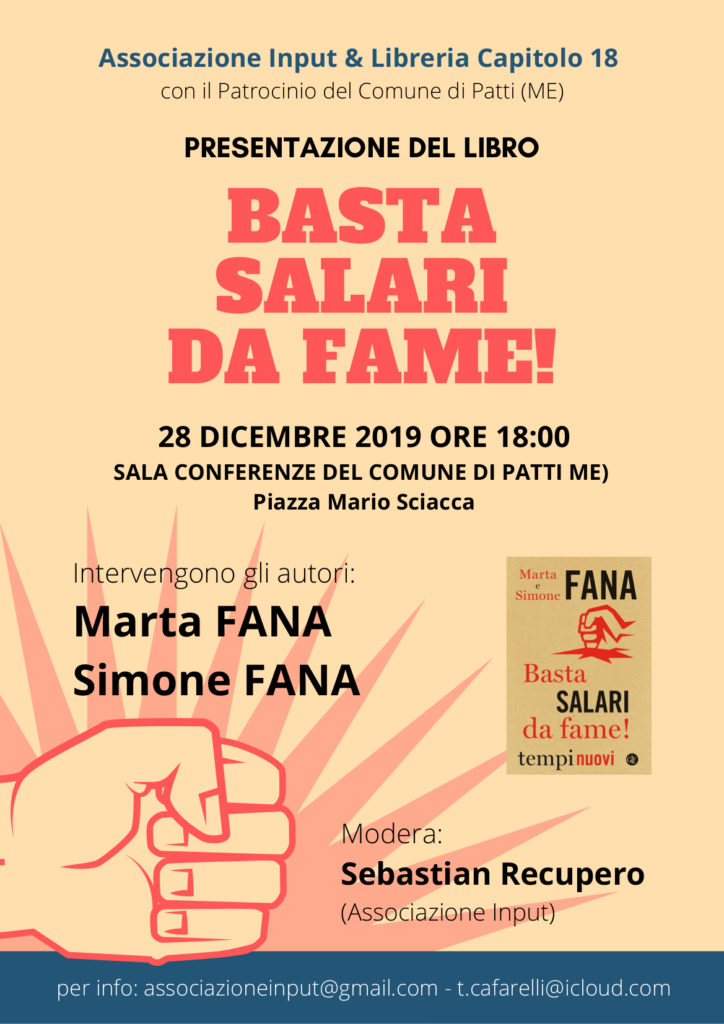 PATTI – Presentazione del libro “Basta Salari da Fame!” di Marta e Simone Fana