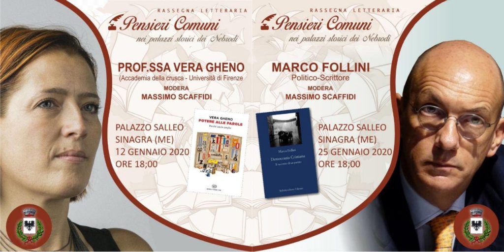 PENSIERI COMUNI – Doppio appuntamento a Palazzo Salleo di Sinagra, ospiti Vera Gheno e Marco Follini