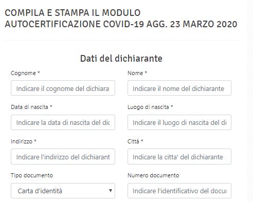 NUOVA AUTOCERTIFICAZIONE – Compila direttamente il modello e stampalo