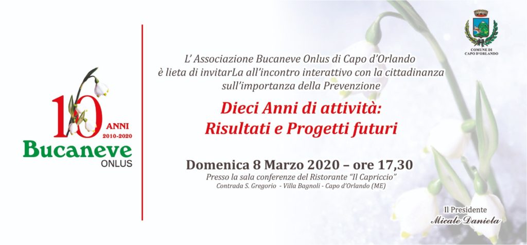 BUCANEVE ONLUS – L’importanza della Prevenzione. Se ne parlerà l’8 marzo a Capo d’Orlando