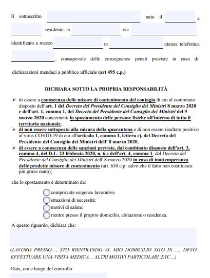 MODULISTICHE – Quella sulla “non positività” per uscire da casa