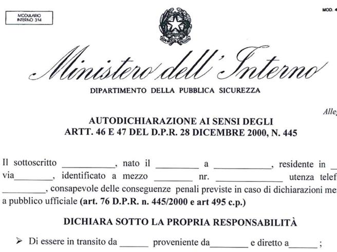 SCARICA IL MODULO – Autocertificazione per i cittadini che si spostano ai tempi del coronavirus