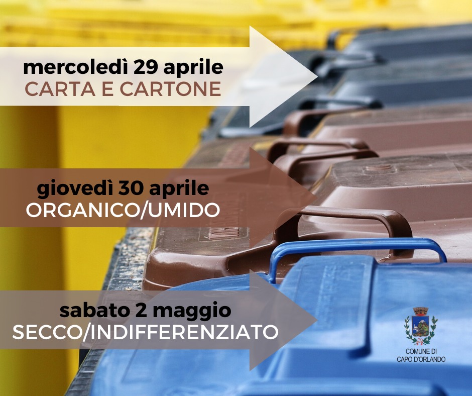 CAPO D’ORLANDO – Raccolta differenziata: modifiche nella settimana dell’1 maggio