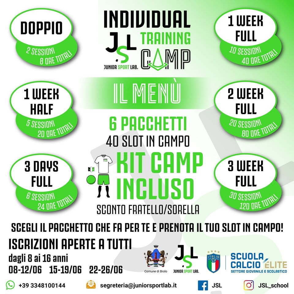 SCUOLA CALCIO – La JSL non si ferma. Da giorno 8 l’Individual Training Camp