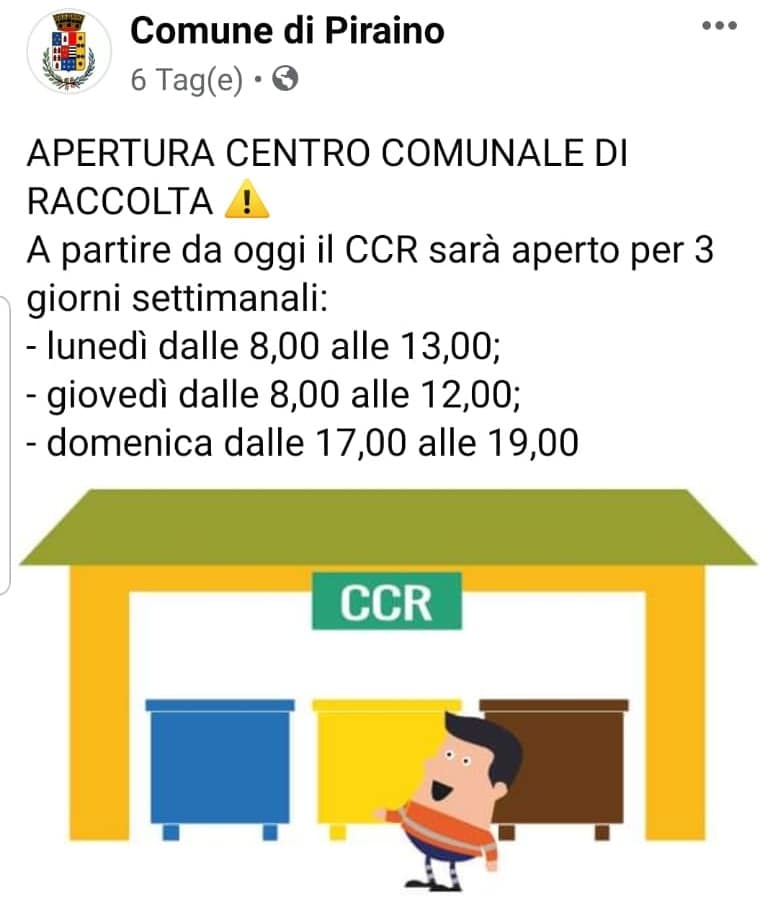 PIRAINO – Il servizio CCR  funziona anche la domenica