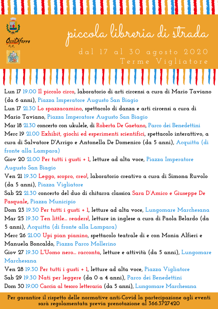 PICCOLA LIBRERIA DI STRADA – Dal 17 al 30 agosto a Terme Vigliatore
