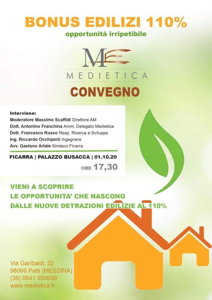 FICARRA – Giovedì 1 ottobre Convegno su “Superbonus 110%”