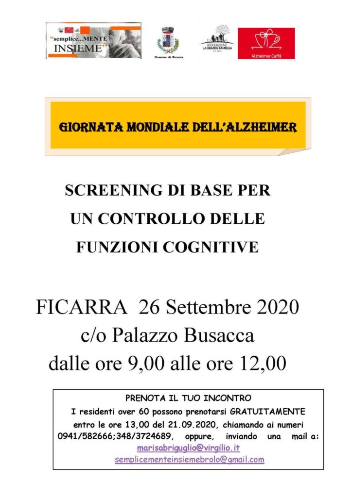 ALZHEIMER – A Ficarra screening di base per un controllo delle funzioni cognitive