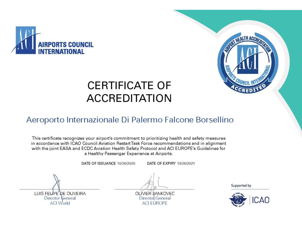 EMERGENZA COVID – L’aeroporto di Palermo ottiene l’Airport Health Accreditation