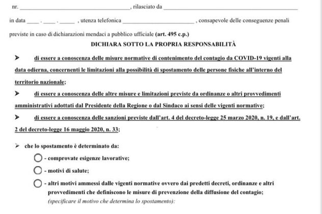 AUTOCERTICAZIONE – Per muoversi di notte….
