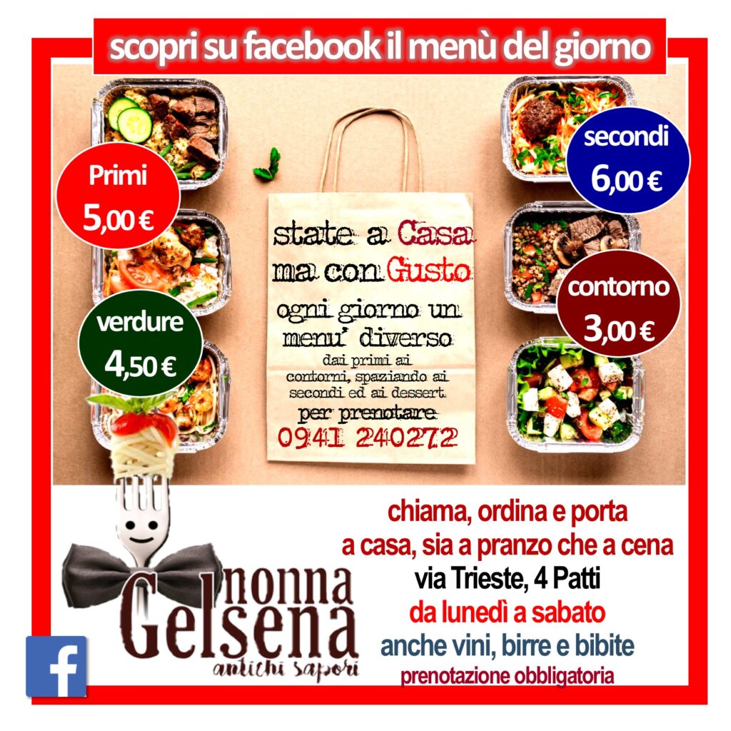 RISTORANTI A DOMICILIO – A Patti… per esempio l’asporto d’eccellenza di Nonna Gelsena