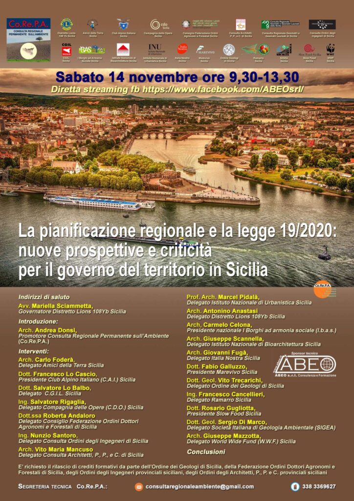 Co.Re.P.A. – Sabato il convegno Webinar “La pianificazione regionale e la legge 19/2020: nuove prospettive e criticità per il governo del territorio in Sicilia”