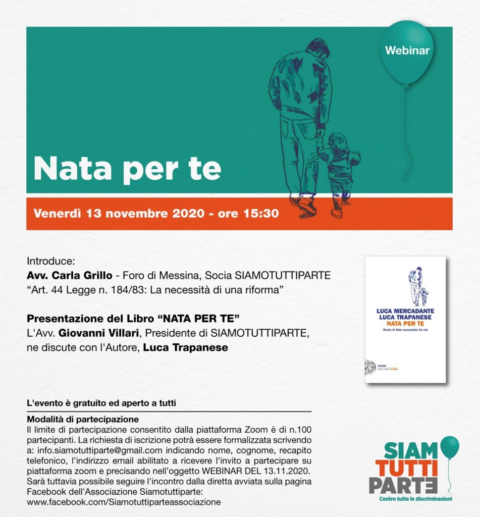 SIAMOTUTTIPARTE – “Adozione speciali” domani sene parla sulla piattaforma zoom