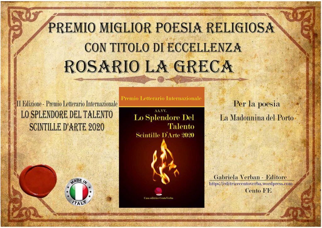 ROSARIO LA GRECA – Un altro riconoscimento per il poeta brolese