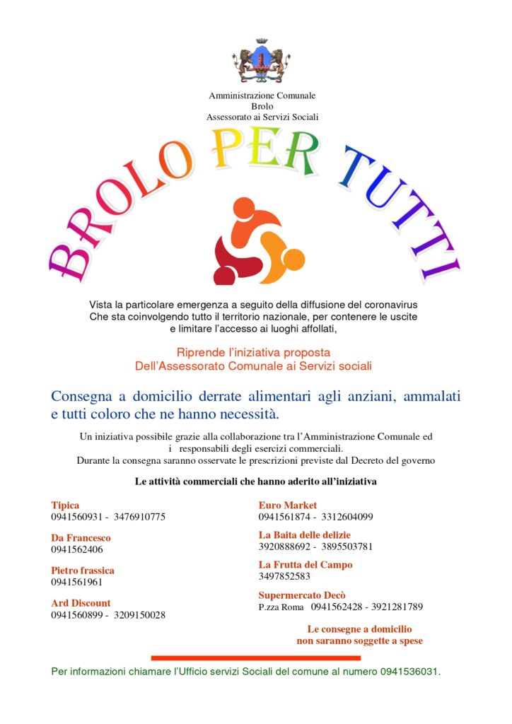 BROLO – Riavviato il servizio di consegna a domicilio di generi alimentari