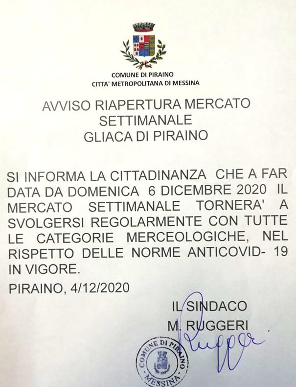 MERCATO – Domenica riapre quello di Gliaca di Piraino