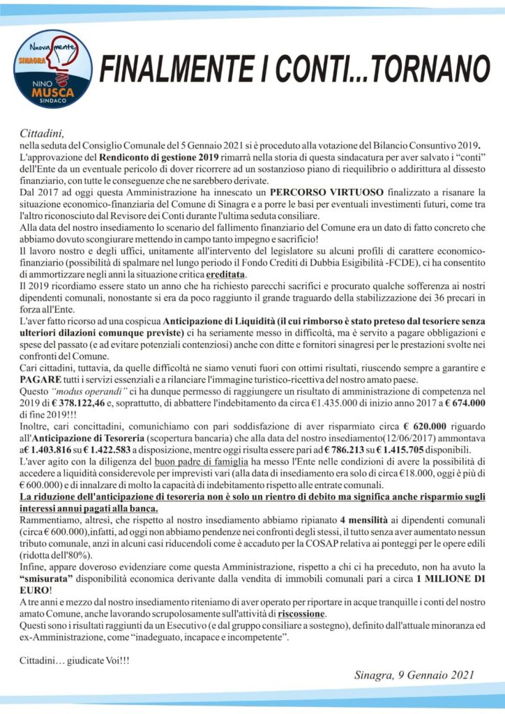 NINO MUSCA – “Finalmente i Conti Tornano”