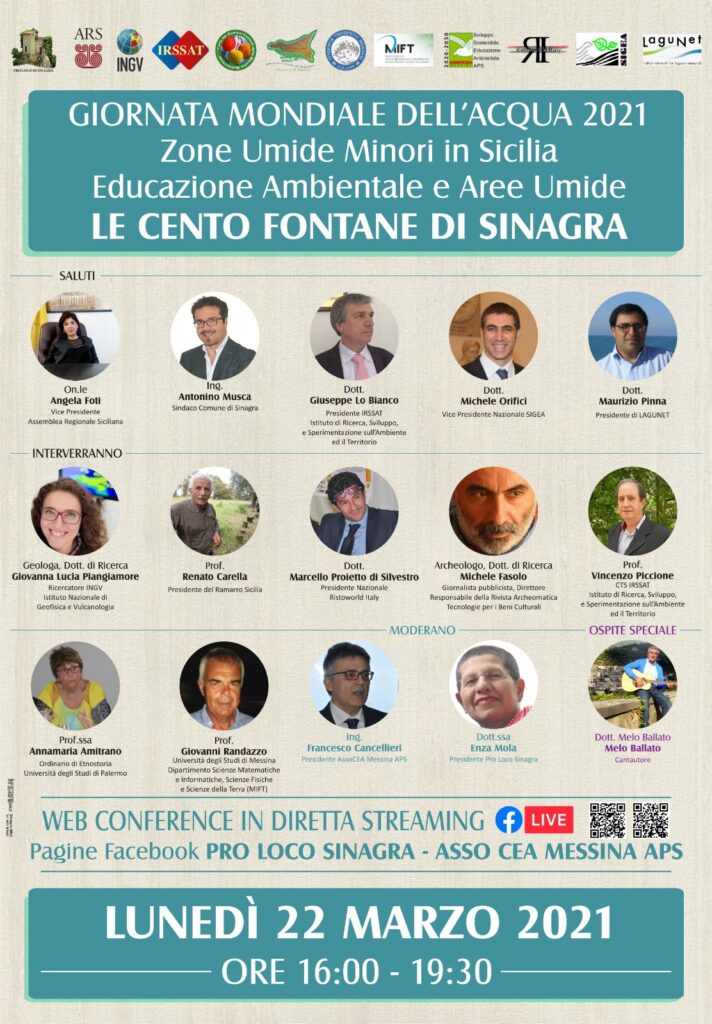 GIORNATA MONDIALE DELL’ACQUA – Lunedì 22 la conferenza diretta streaming “Le Cento Fontane di Sinagra”