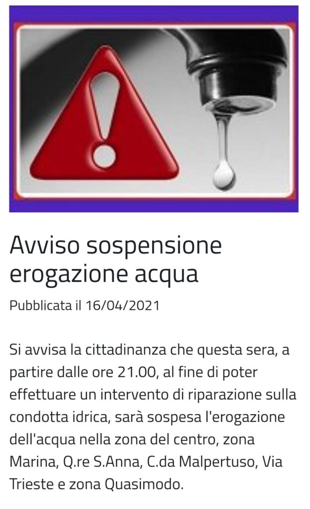 BROLO – Un guasto alla rete idrica impegnerà i tecnici durante la notte
