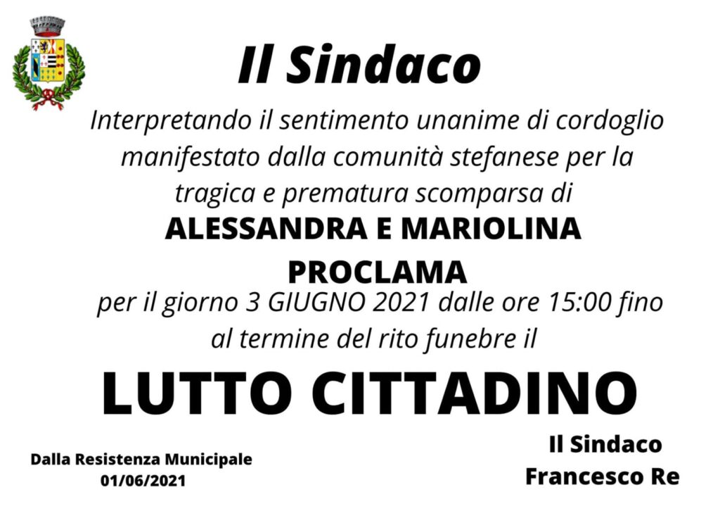 SANTO STEFANO  C. – Domani lutto cittadino per Mariolina e Alessandra