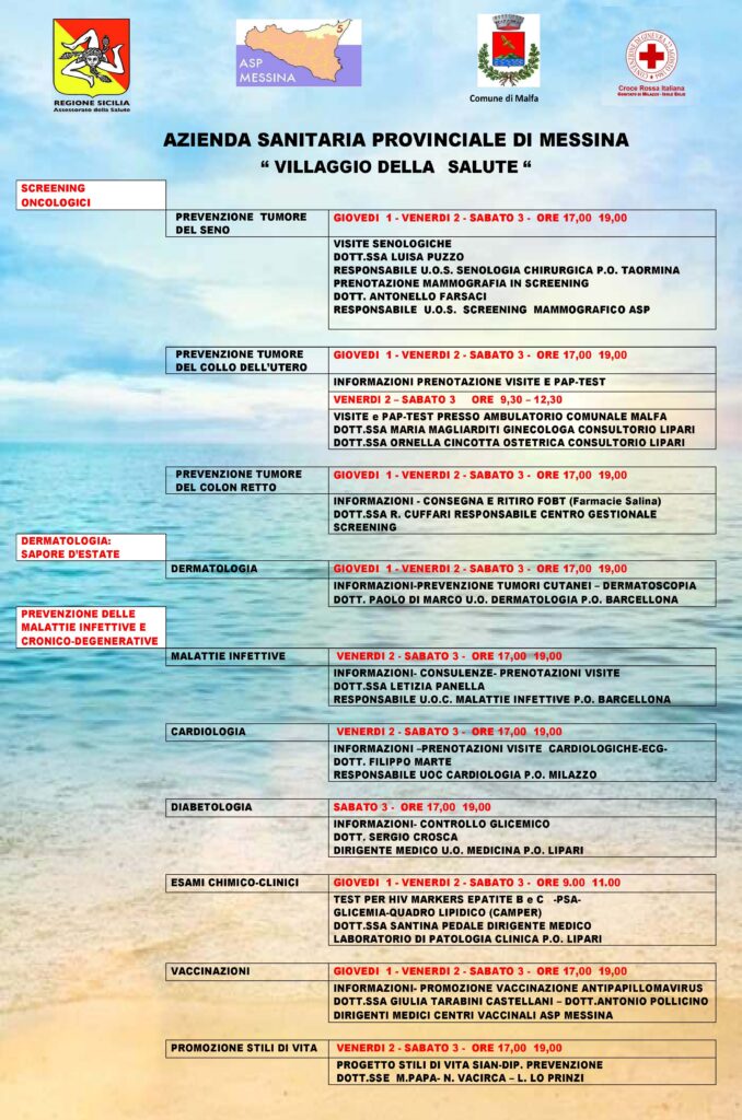 ASP MESSINA – A Salina arriva il “Villaggio della Salute” in occasione di Marefestival Premio Troisi