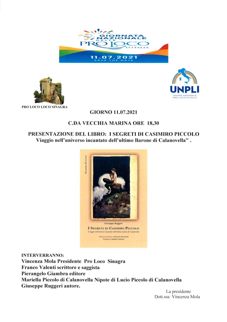 SINAGRA – “I segreti di Casimiro Piccolo” se ne parlerà alla Pro Loco