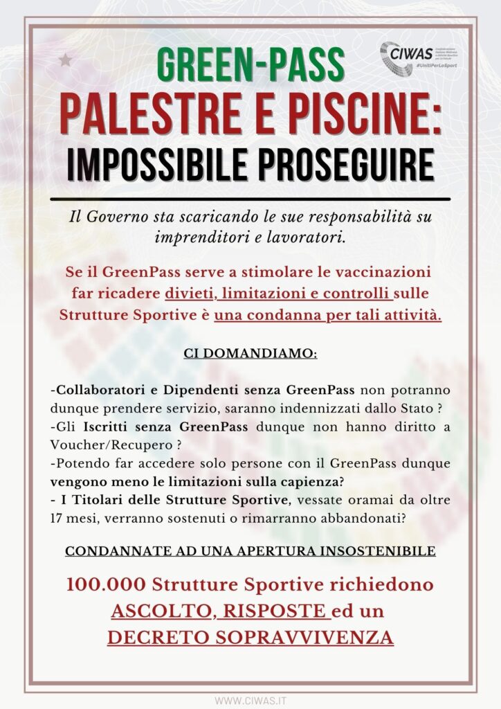 PALESTRE E GREEN PASS – Condannati a chiudere