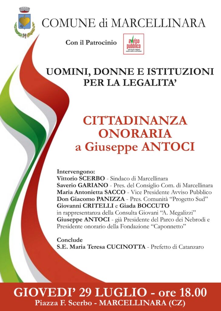 CITTADINANZE ONORARIE – Ad Antoci quella di Marcellinara
