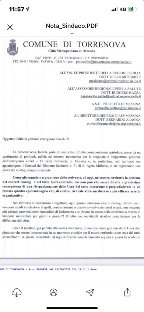 GESTIONE EMERGENZA COVID – Castrovinci: Vado in Procura