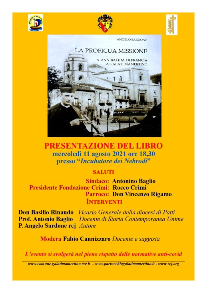 GALATI MAMERTINO – “La proficua missione. S. Annibale M. Di Francia” mercoledì la presentazione del volume di p. Angelo Sardone