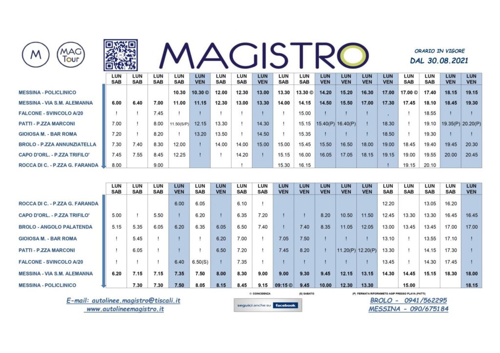 VIAGGIARE IN BUS – I nuovi orari da e verso Messina con Magistro