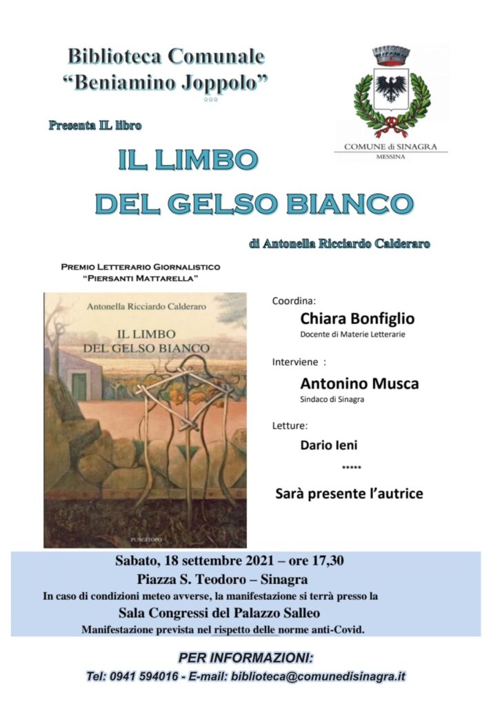 IL LIMBO DEL GELSO BIANCO – Oggi a Sinagra la presentazione del libro di Antonella  Ricciardo Calderaro