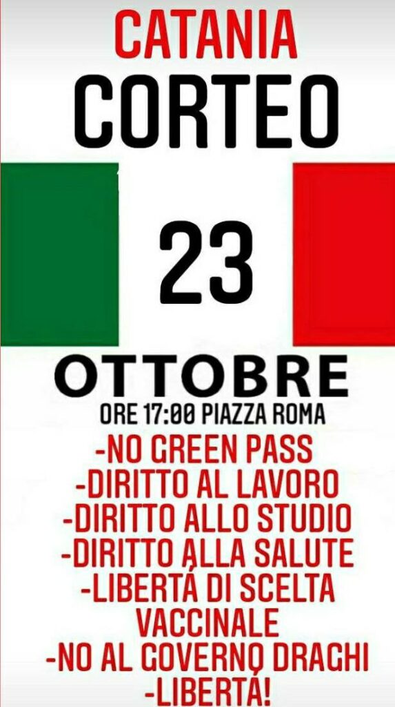 NO GREEN PASS – Dopo Milazzo anche a Catania, sabato, si scende in piazza