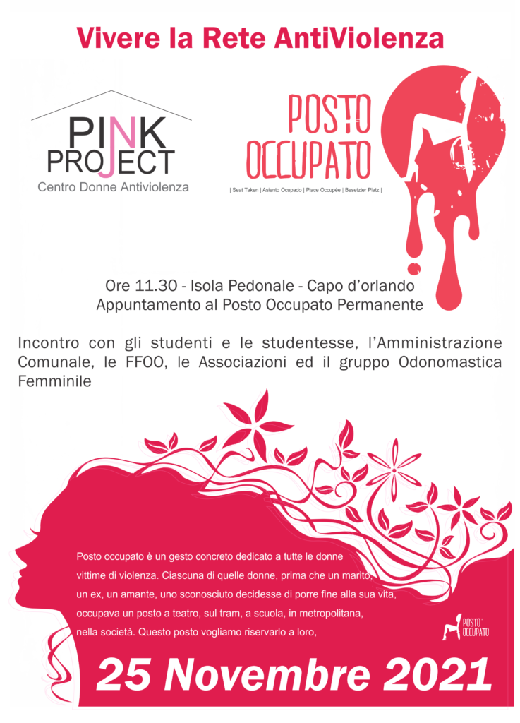 CAPO D’ORLANDO – Centro Antiviolenza Pink Project : Oggi l’appuntamento al Posto Occupato Permanente