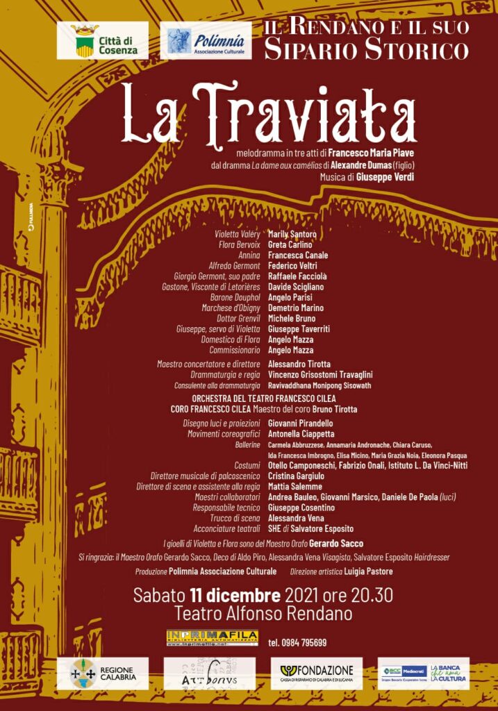 APPUNTAMENTI – Al “Rendano” di Cosenza, andrà in scena “La Traviata” di Giuseppe Verdi
