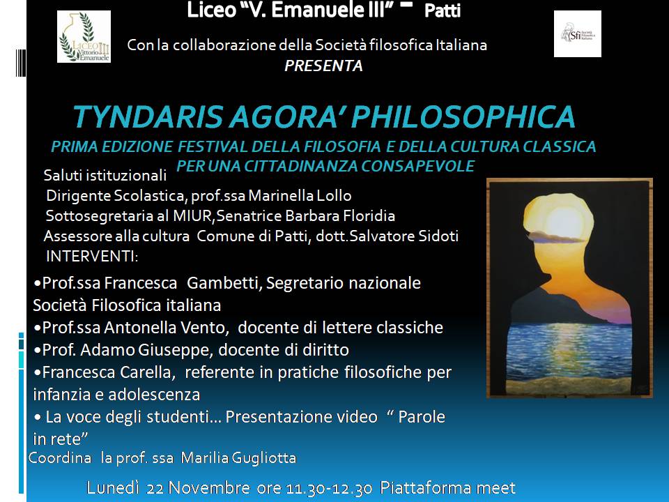 TYNDARIS FILOSOPHICA – Lunedì si terrà un incontro on line per la presentazione della prima edizione del Festival