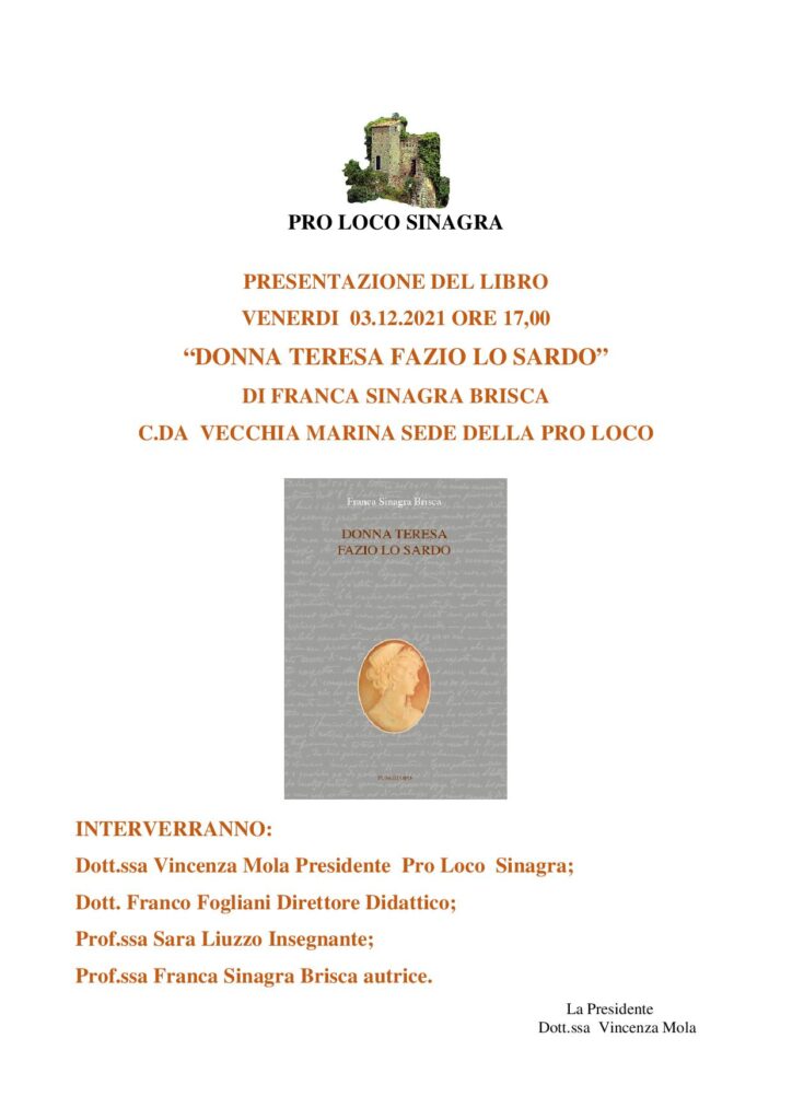 SINAGRA – Presentazione del libro “Donna Teresa Fazio Lo Sardo”