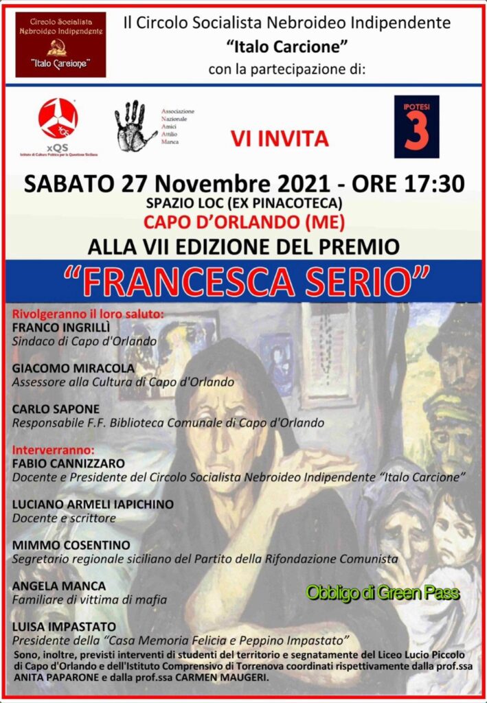 CAPO D’ORLANDO – Sabato la settima edizione del premio antimafia “Francesca Serio”