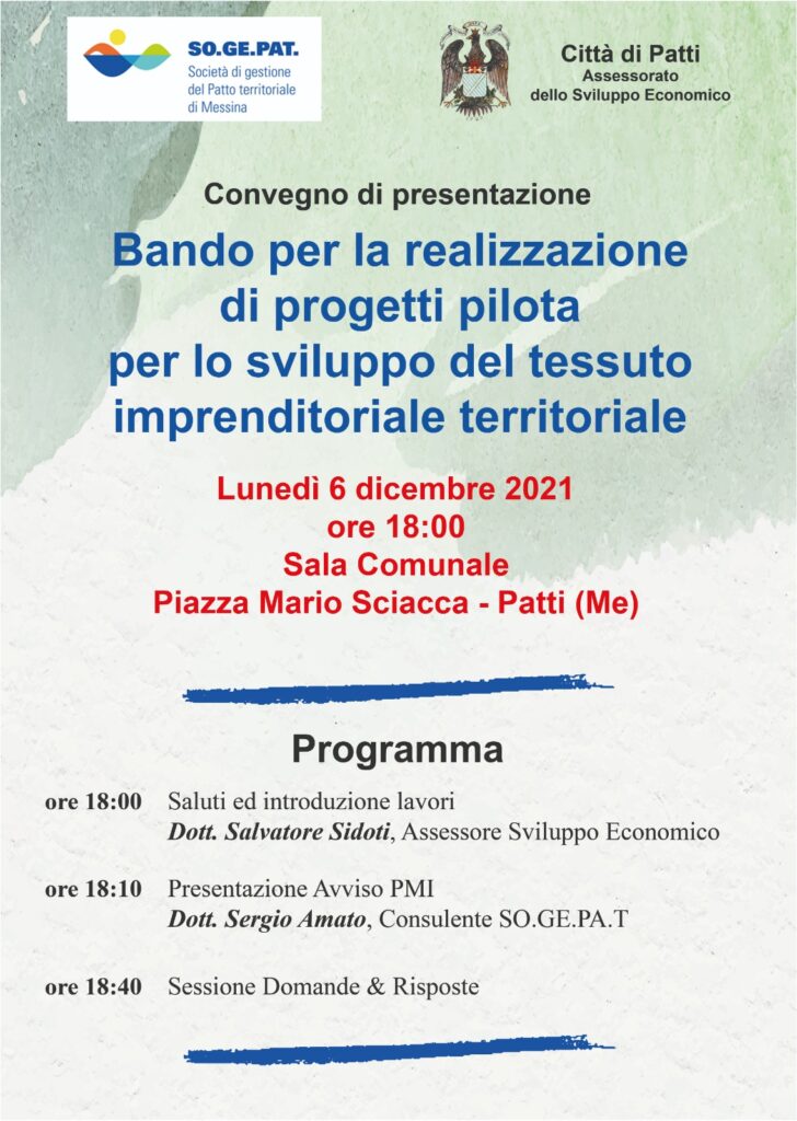 PATTI – Un Convegno per la presentazione di progetti pilota per lo sviluppo del territorio