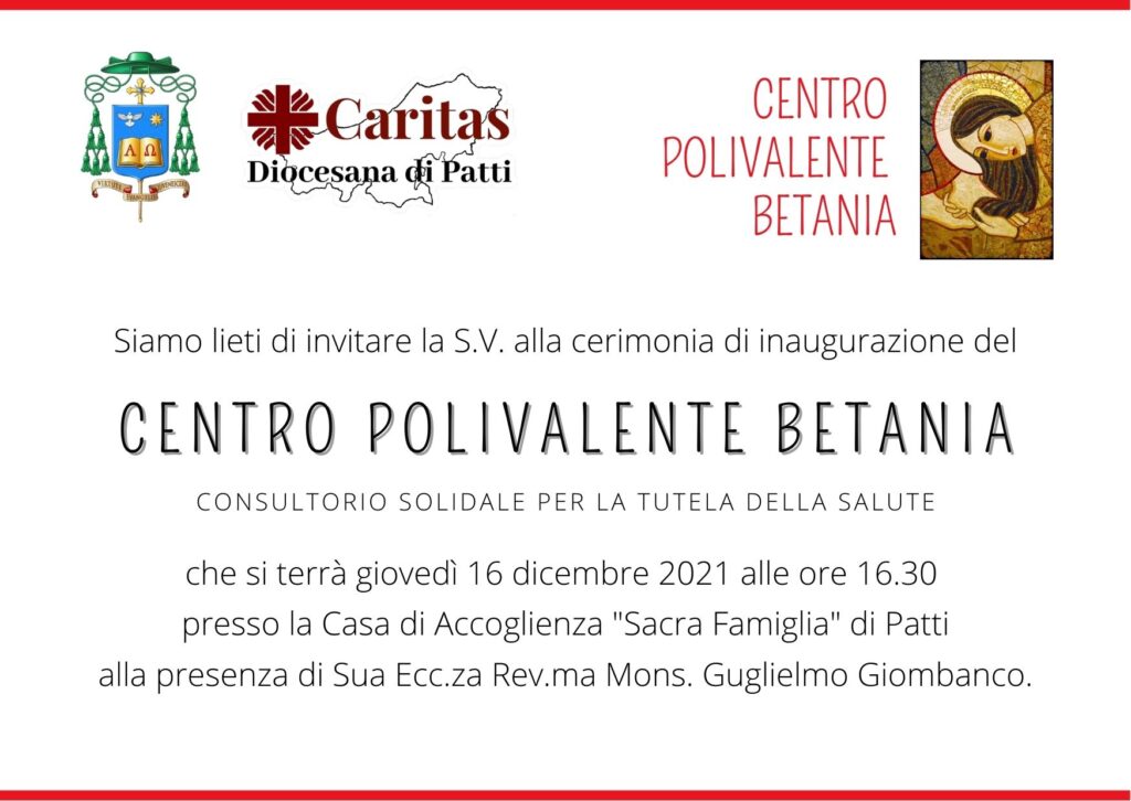 PATTI – Caritas Diocesana, cerimonia di inaugurazione del consultorio medico “Centro Polivalente Betania”