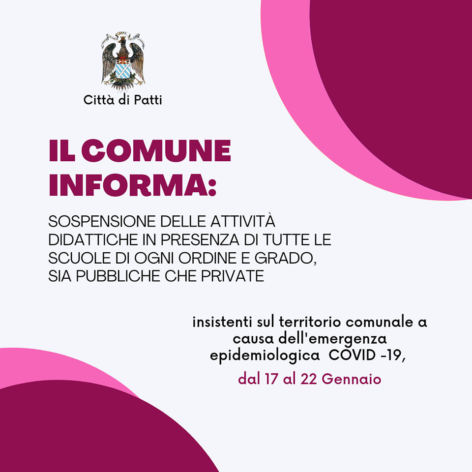 PATTI – Scuole chiuse fino al 22 gennaio