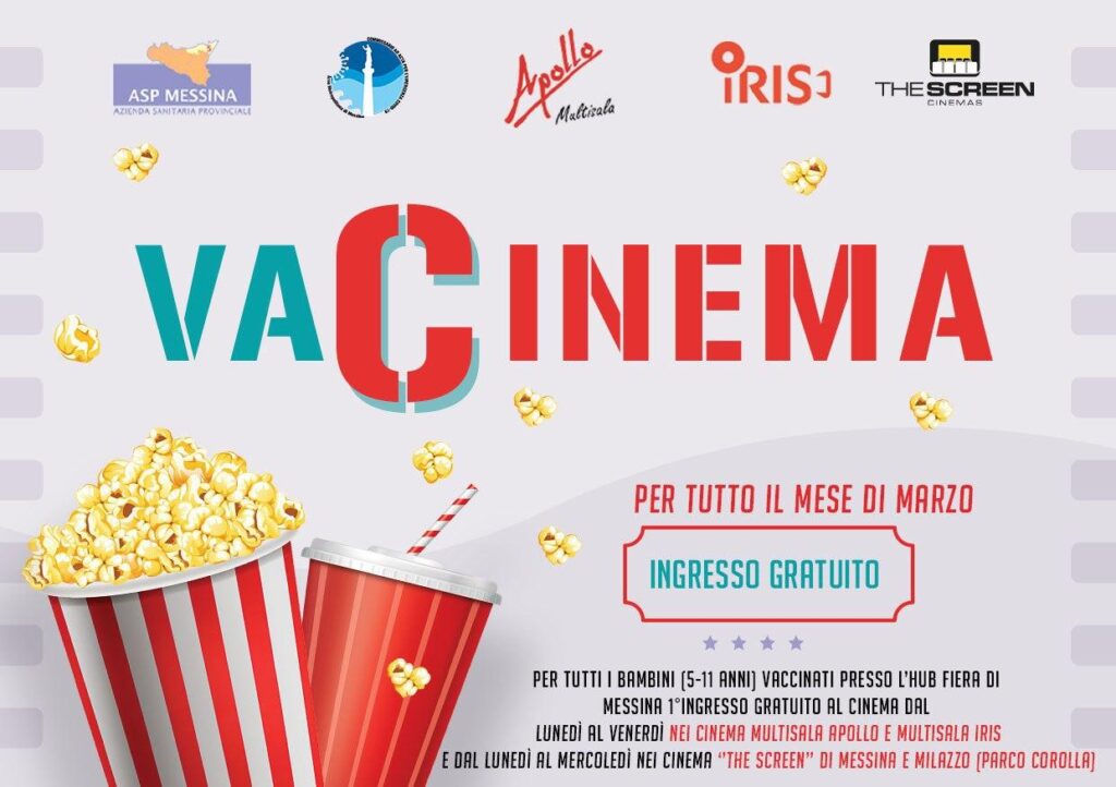 COVID – Al via “Va-Cinema”: a marzo ingresso gratuito nei cinema di Messina e Milazzo per i bambini vaccinati